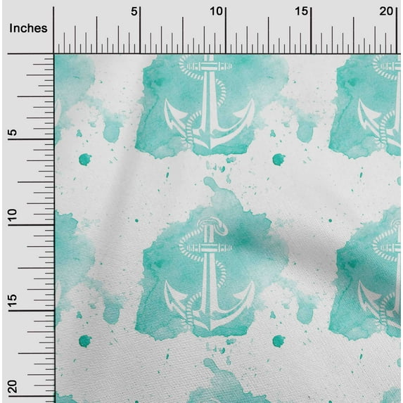 oneOone Cotton Flex Aquamarine Green Fabric Texture & Anchor Hook Watercolor Fabric For Sewing Printed Craft Fabric By The Yard 40 Inch Wide
