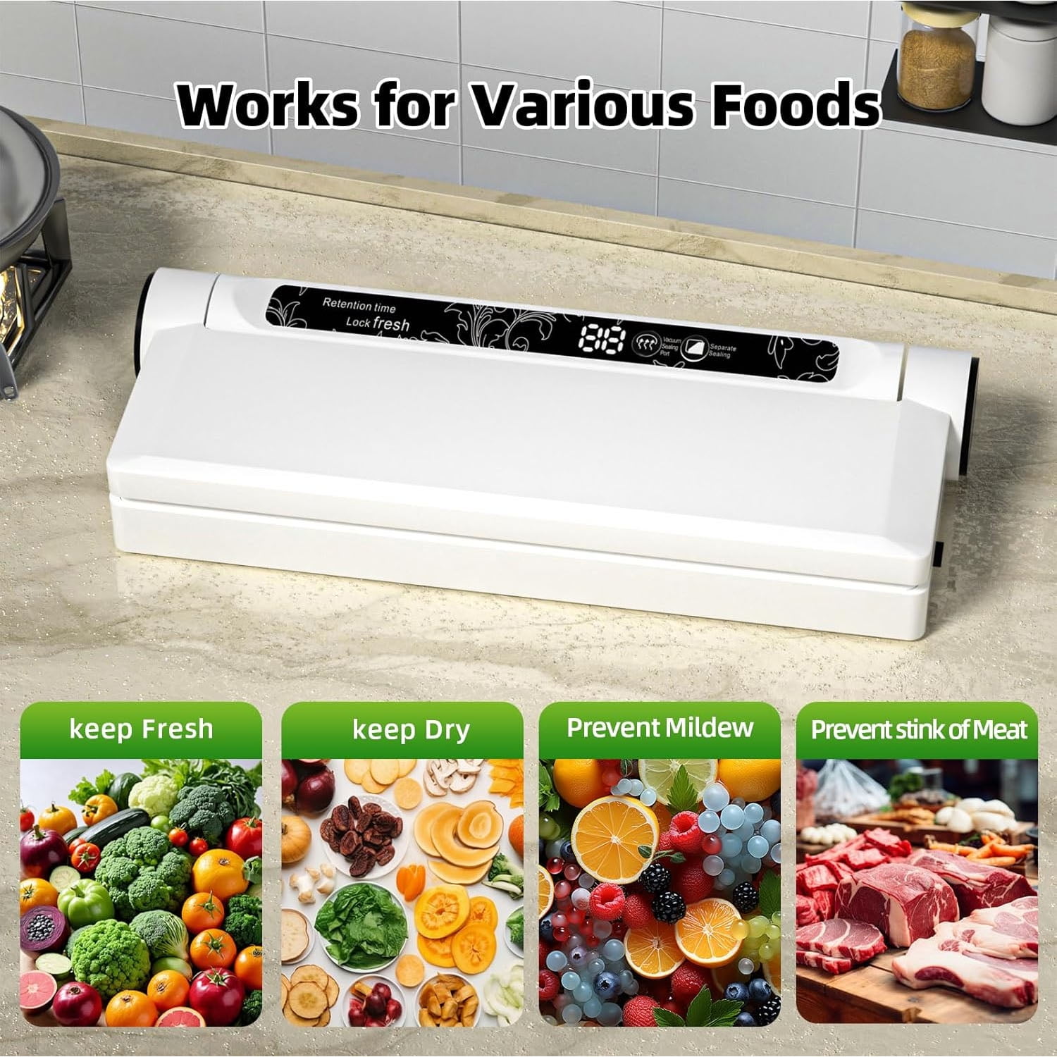 Vacuum Sealer, Food Saver Vacuum Sealer Machine, With 20 Food Preservation Bags One-touch Automatic Vacuum Sealer for Food, Digital Display Vacuum Sealing and Independent Sealing Function