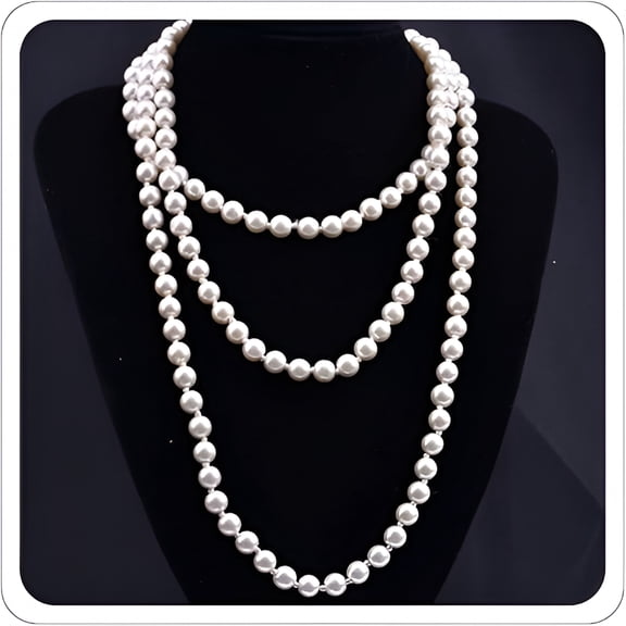 DESIGNICE Long Pearl Necklaces for Women Faux Pearl Dangle Necklace Chunky Bead Layered Pearl Necklace Wedding Bridal 60" Pearl Necklace 1920s Gatsby Costume Jewelry