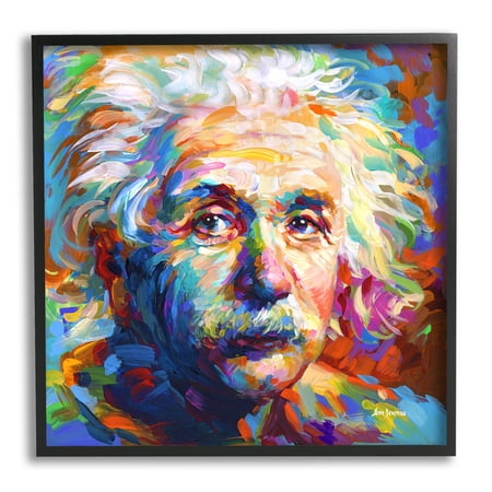Stupell Industries Abstract Albert Einstein Portrait Abstract Painting Black Framed Art Print Wall Art, 12 x 12