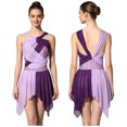 thumbnail image 7 of SiiRoh Womens Rhinestone Lyrical Dance Dress Color Block Mesh Ruched Twisted Knot Irregular Hem Sleeveless Leotard Dress Purple S, 7 of 7