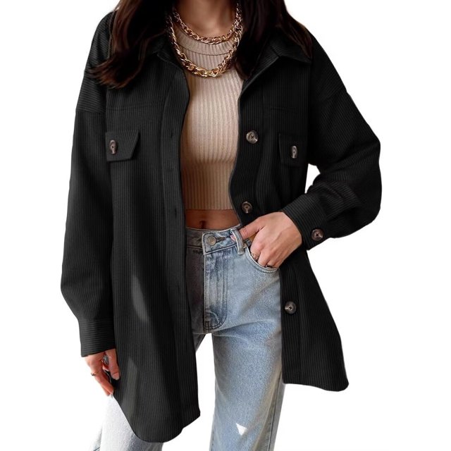 Blusa Shacket VICHYIE de pana con solapa y botones para mujer, talla M
