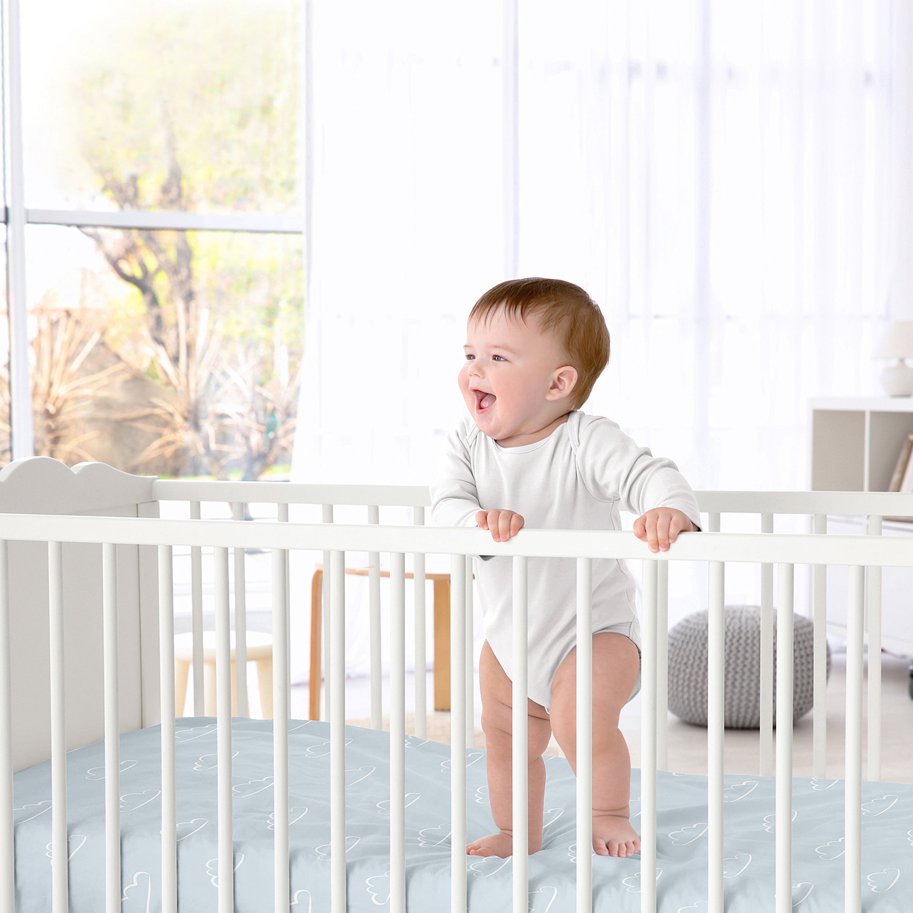 Sweet Jojo Designs Airplane Green and Blue Boy Clouds Print Fitted Crib Sheet