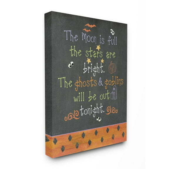 The Stupell Home Decor Collection Halloween Typog Chalkboard Moon is Full Ghost Goblins Tonight Stretched Canvas Wall Art, 16 x 1.5 x 20