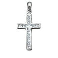 thumbnail image 1 of Sterling Silver 24" .8mm Box Chain Channel Set Cubic Zirconia Christian Cross Pendant Necklace, 1 of 2