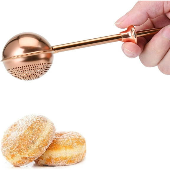 Flour Duster for Baking, One-Handed Operation, 304 Stainless Steel Powdered Sugar Shaker Duster, Pick Up and Dust Flour Sifter, Gift Package, Brown, 2×7 Inch