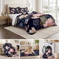 thumbnail image 6 of Quilts Twin XL Size Bedding Set, Boho Black Flowers Lightweight Quilted Comforter, Vintage Pink Purple Floral Leaf Soft Reversible Bedspread Coverlet with Pillow Covers for All Season, 68" x 98", 6 of 9
