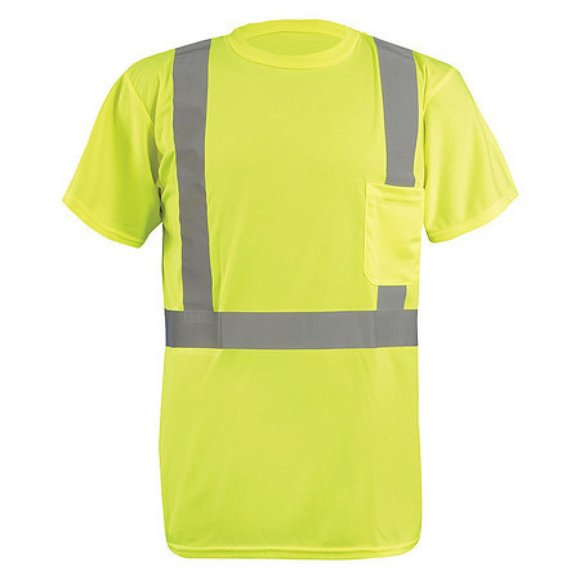 OccuNomix LUX-SSETP2B-YM Classic Standard Short Sleeve Wicking Birdseye T-Shirt with Pocket, Class 2, 100% ANSI Wicking Polyester Birdseye, Medium, Yellow (High Visibility)