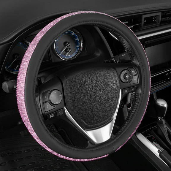 Crystal Glitter Rhinestones Stylish Bling Bling Sparkle Steering Wheel Cover for Cars Trucks SUVs, Universal Size (Crystals - Pink / Purple)
