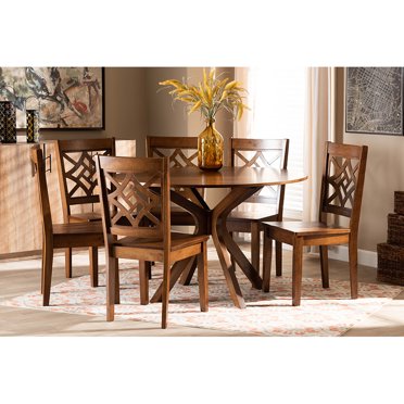 Baxton Studio Miela Modern and Contemporary Walnut Brown Finished Wood 7-Piece Dining Set