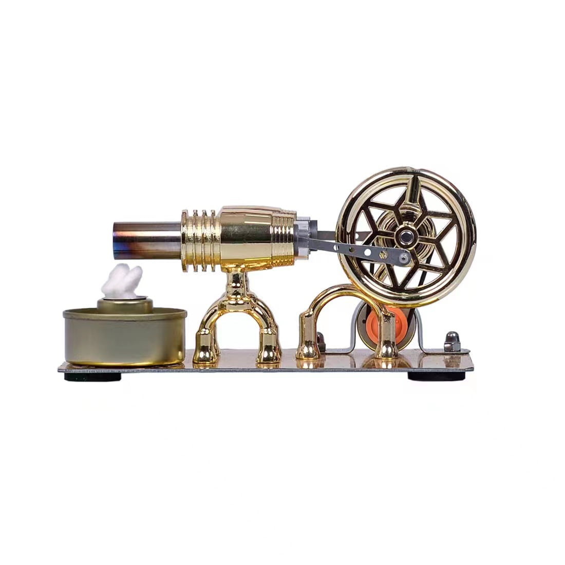 Working Stirling Engine Generator Model with Light Bulb, Heat Powered Hot Air Engine, Dual Cylinder Metal Mechanical Desktop Physics Demonstration Model & Display Gift (Light Color Random)