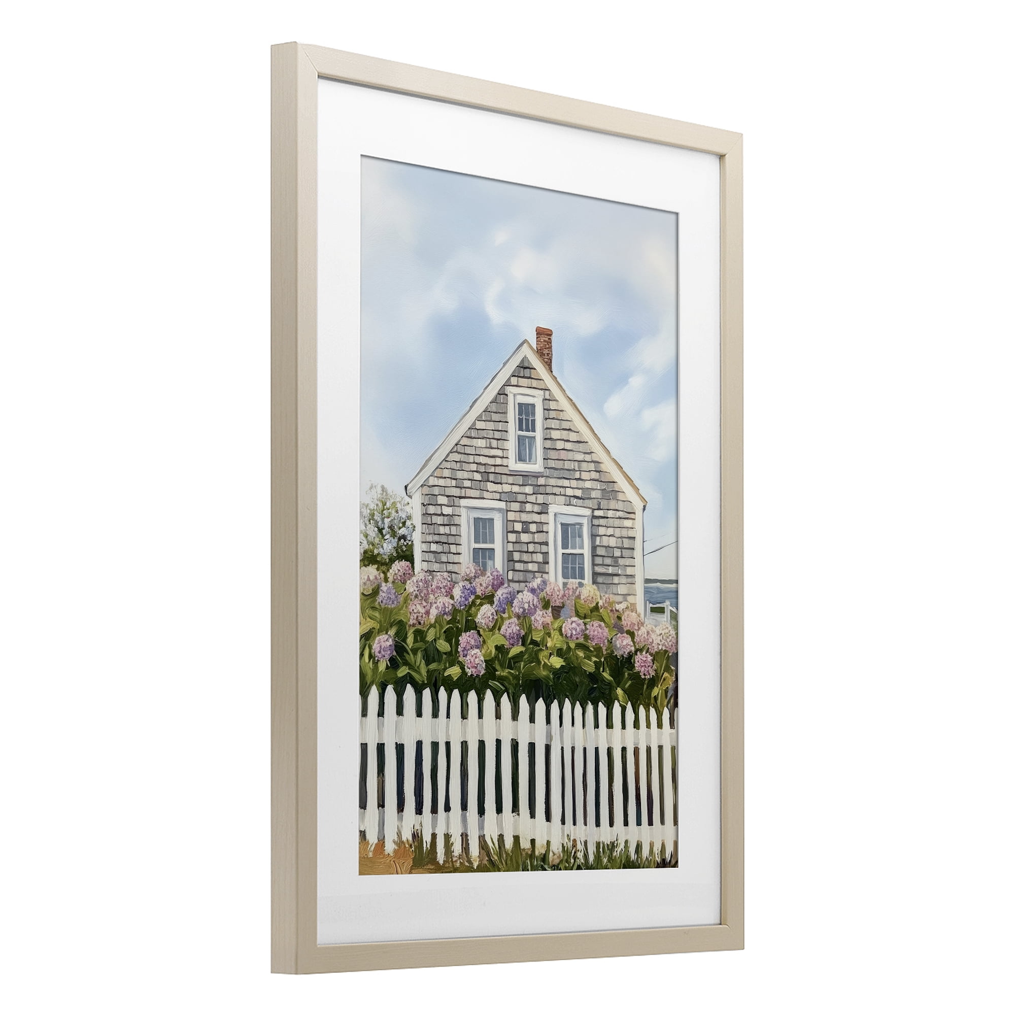 Stupell Industries Coastal Cottage Hydrangea Garden Birch Framed Print Under Glass, design by Sisi and Seb