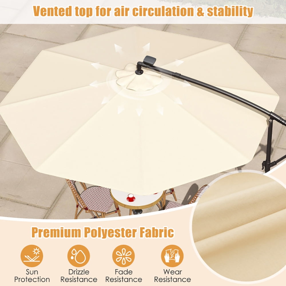 Aimee Lii 10 Feet Solar Offset Hanging Umbrella with 40 Lamp Beads and Solar Panel, Outdoor Umbrellas for Patio, Beige Aimee Lii 10 Feet Solar Offset Hanging Umbrella with 40 Lamp Beads and Solar Panel, Outdoor Umbrellas for Patio, Beige