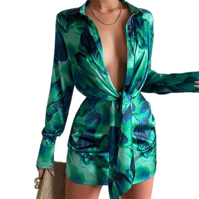 Txlixc Vestido de camisa de mujer con mangas largas impresas Txlixc moda