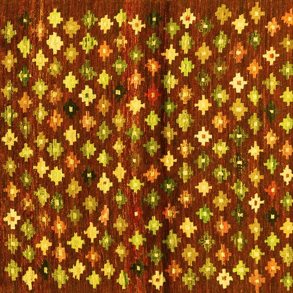 Ahgly Company Machine Washable Indoor Square Abstract Yellow Contemporary Area Rugs, 6' Square