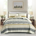 thumbnail image 3 of Bedduvit Floral King Quilt Sets - 100% Cotton Striped Patchwork Gray/Cream/Yellow King Size Quilts, Lightweight Summer Botanical Print Reversible Bedspread, Vintage Decor Coverlet for King Bed-98x106, 3 of 12
