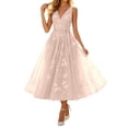 thumbnail image 2 of EliteGoogv Womens Cocktail Dresses Sleeveless V Neck Midi Dresses For Women Belted Waist Flowy Fit Summer Dresses Evening Party Dresses Light Pink, 2 of 5