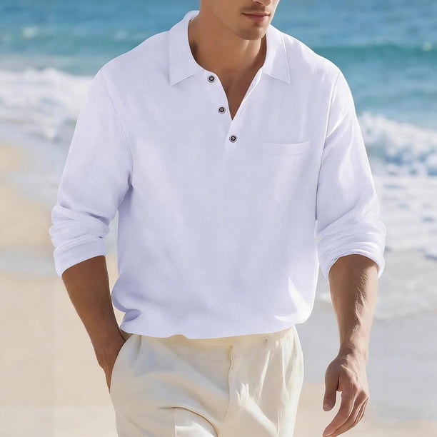 Ceisia Men's Relaxed Fit Linen Blend Long Sleeve Turndown Collar Shirt with Chest Pocket White M Gifts
