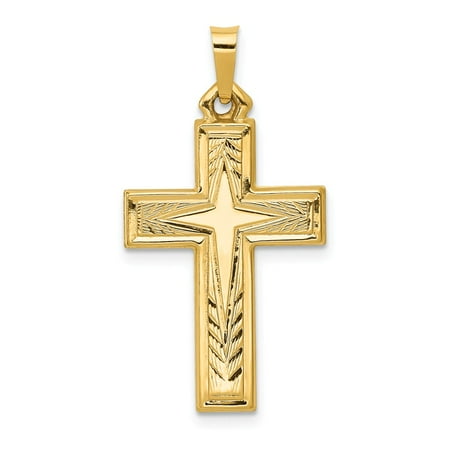 14k Yellow Gold Brushed and Polished Latin Cross Pendant