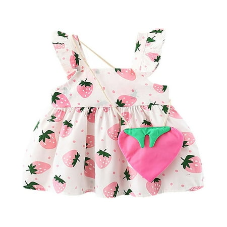 

Utoimkio Toddler Girl Dresses Clearance Sleeveless Casual Dresses for Girls Toddler Child Baby Girl Summer Cute Strawberry Print Dress + Small Satchel