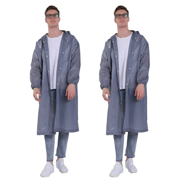 Poncho impermeable transparente reutilizable de EVA, 2 unidades, impermeable, portátil, grueso, con capucha y mangas de goma, para adultos, suministros para exteriores (gris).