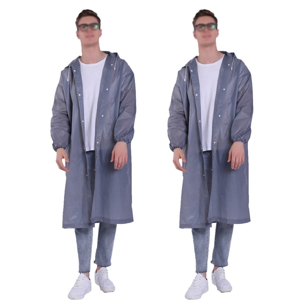 Poncho impermeable transparente reutilizable de EVA, 2 unidades, impermeable, portátil, grueso, con capucha y mangas de goma, para adultos, suministros para exteriores (gris).