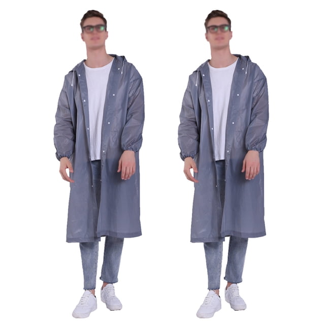 Poncho impermeable transparente reutilizable de EVA, 2 unidades, impermeable, portátil, grueso, con capucha y mangas de goma, para adultos, suministros para exteriores (gris).