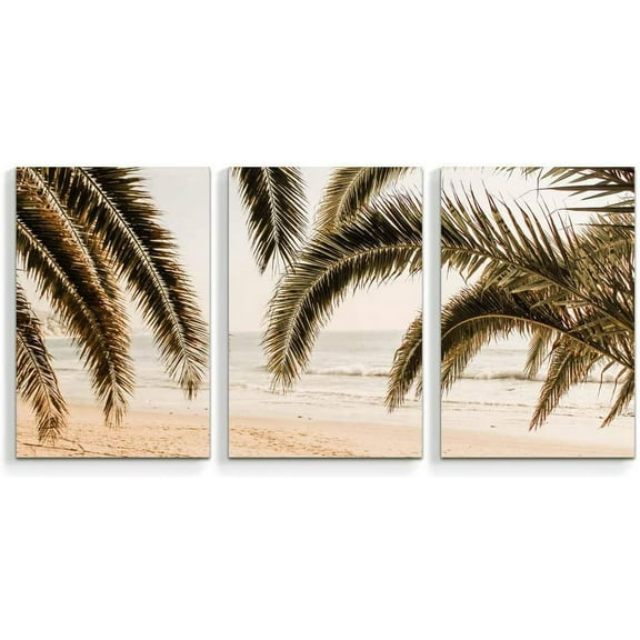 IDEA4WALL 3 Piece Canvas Wall Art Beach Palm Trees Paradise Painting Artwork for Home Prints Framed - 16"x24" x 3 Panels