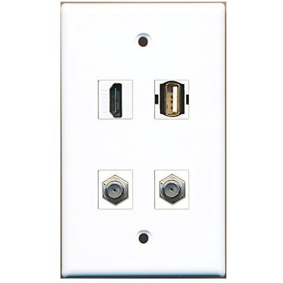 RiteAV - 1 Port HDMI 2 Port Coax Cable TV- F-Type 1 Port USB A-A Wall Plate