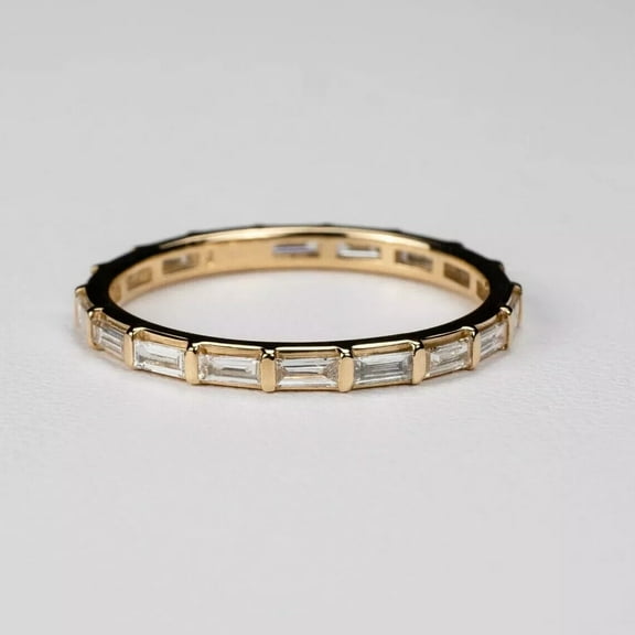 2Ct Baguette Lab-Created Diamond Wedding Eternity Band Ring 14k Yellow Gold Plated 925 Sterling Silver
