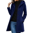 thumbnail image 3 of Husipze Women Winter Casual Single Breasted Hooded Jacket Pea Coat Long Wool Blend Coat Jacket Trench Coat Overcoat Dark Blue 3XL, 3 of 7