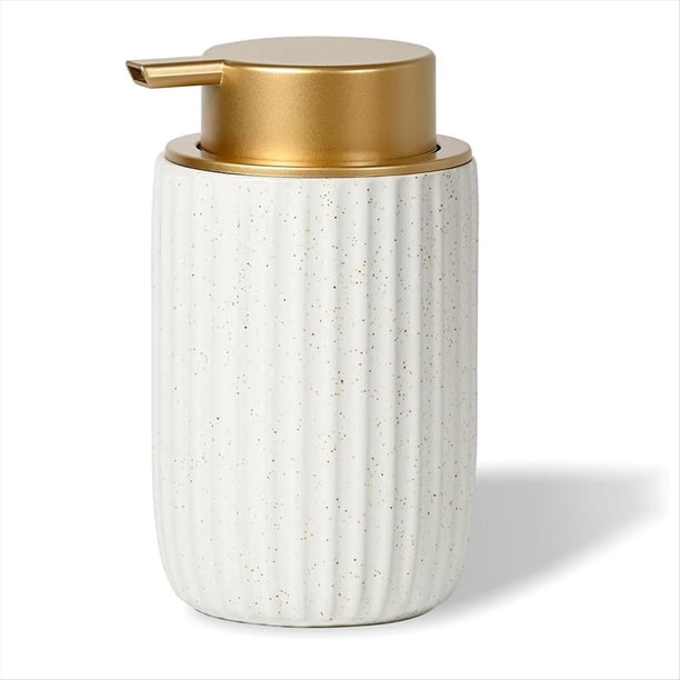 Dispensador de Jabón de Espuma de Cerámica Mate Moteada, Bomba Rellenable de 350 Ml con Tapa Dorada, Elegante Dispensador de Espuma