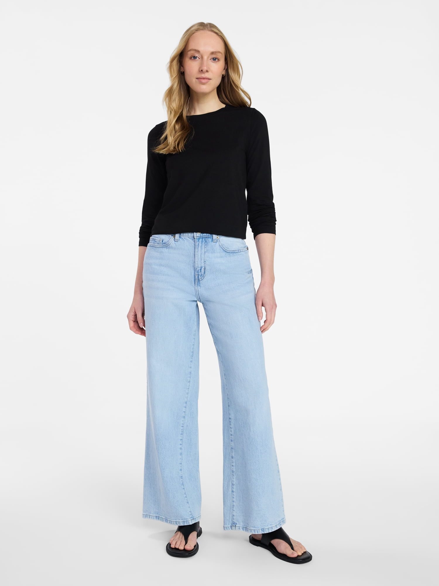 Time and Tru Women's Wide Leg Jeans, 31" Inseam, Sizes 0-22, 0L-22L