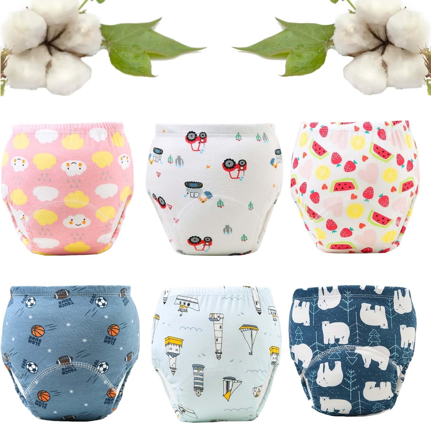 Upairy Training Pants for Boys and Girls, Up Airy Potty Training Underwear, 100% Cotton Washable Underwear (4PCS-D,Small)