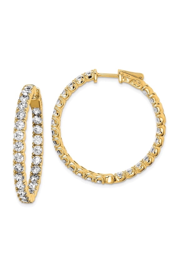 Sterling Shimmer Sterling Silver Gold-tone Flash Gold-plated 3mm CZ 52 Stone In and Out Hinged Hoop Earrings
