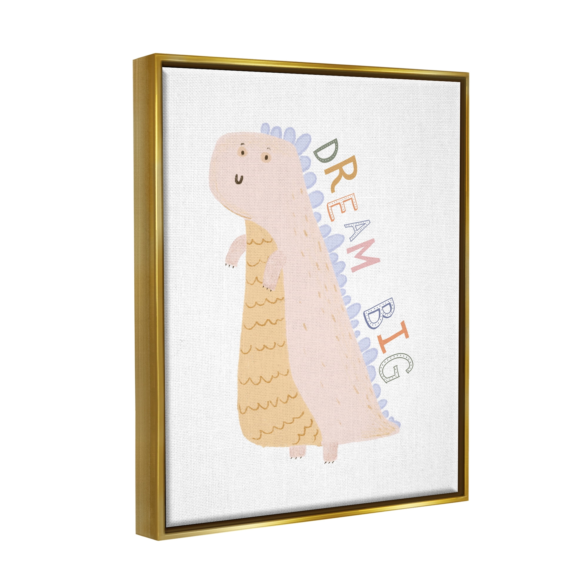 Stupell Industries Dream Big Pastel T-Rex Animals & Insects Painting Gold Floater Framed Canvas Art Print Wall Art, 25 x 31