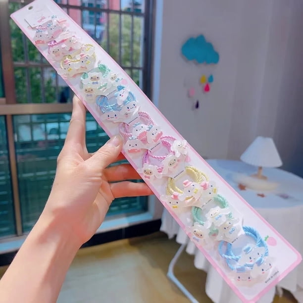 Juego de 10 pares de anillos luminosos para el cabello Sanrio, Cinnamoroll, Hello Kitty, My Melody Toys, banda de goma para niña, regalo de cuerda para el cabello, Clip para el cabello de cumpleaños