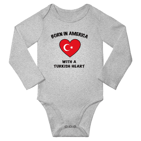 

Born in America With a Turkish Heart Baby Long Sleeve Romper (Gray 18 Months)