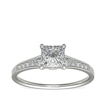 0.70 Ct Brilliant Princess Cut Natural Diamond Elegant Solitaire with Accents Wedding Ring for her Solid 14K White Gold Size 6