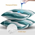 thumbnail image 4 of Throw Pillow Covers 16x16 Inch Set of 2, Turquoise Ombre Waterproof Outdoor Pillow Covers, Modern Geometric Moire Abstract Art Decorative Cushion Pillowcases for Couch, Sofa, Bed, Garden, Patio, 4 of 9