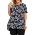 thumbnail image 3 of Pompotops Femmes Impression Manches Courtes O-Cou Grande Taille Plissée T-Shirt Chemisier Tops, 3 of 6