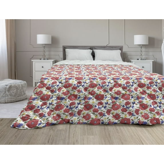 Floral Down Alternative Comforter, Retro Toned Design Wildflowers Carnations Flourishing Nature Lines Wedding Inspired, Microfiber Quilt for All Season, 5 Sizes, Cream Tan, by Ambesonne