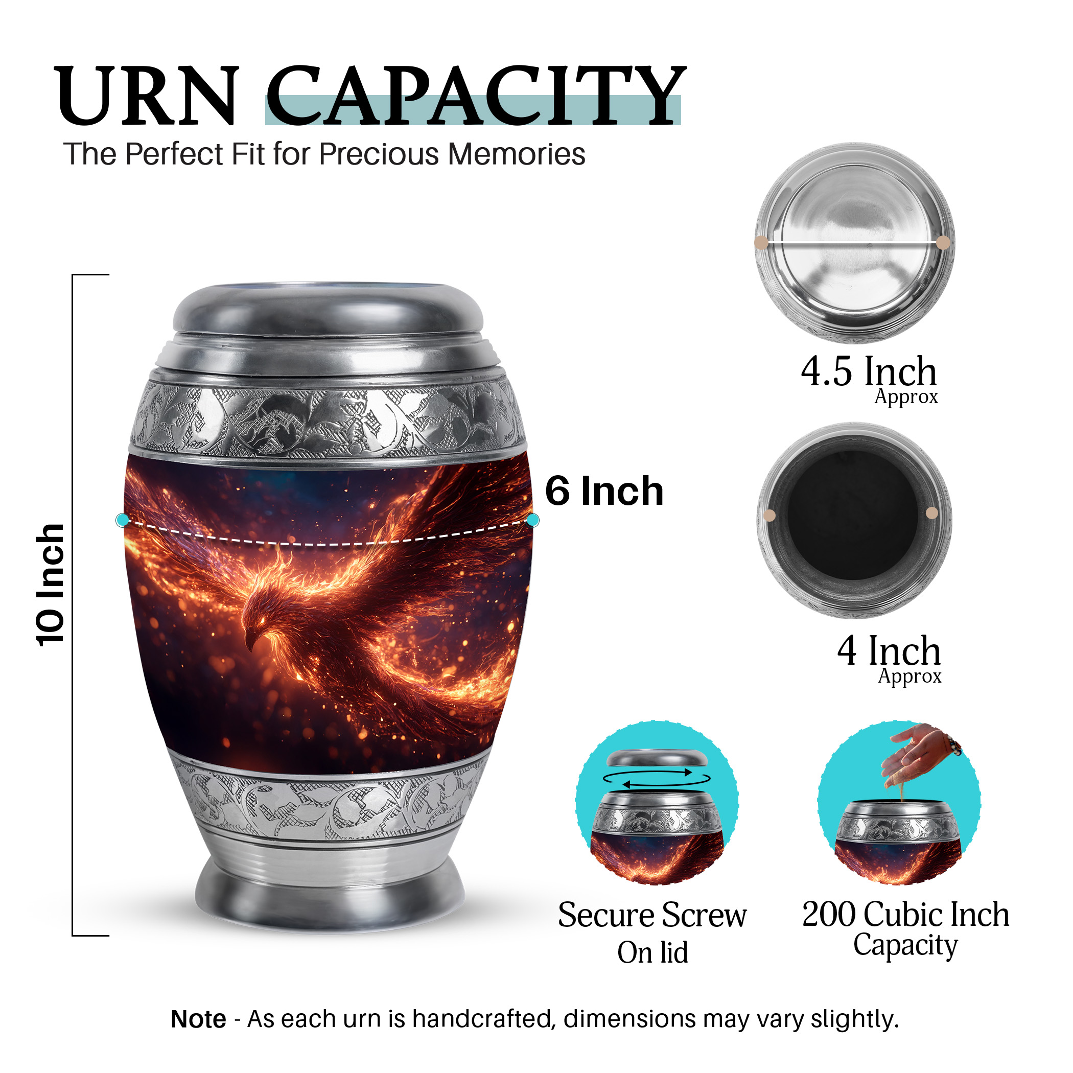 SABURIAL Phoenix Urn - Human Remains Urn For Mom & Dad - Combo - 10 Inch Large With 3 Inch - Memorial Urns For Men & Women - Cremation Keepsakes For Ashes - Burial Urns For Human
