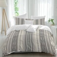 thumbnail image 2 of Boho Stripes Bedding 3 Piece Duvet Cover Set Queen Size, Beige Geometric Modern Flower Stripe Soft Microfiber Comforter Cover with Zipper Closure & Pillowcases, Wrinkle & FadeResistant Quilt Cover, 2 of 9