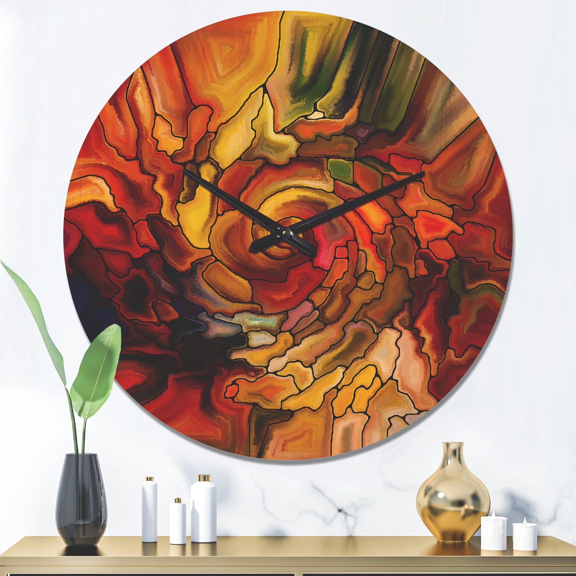 Designart 'Illusions of Rainbow Stained Glass ' Modern Wood Wall Clock