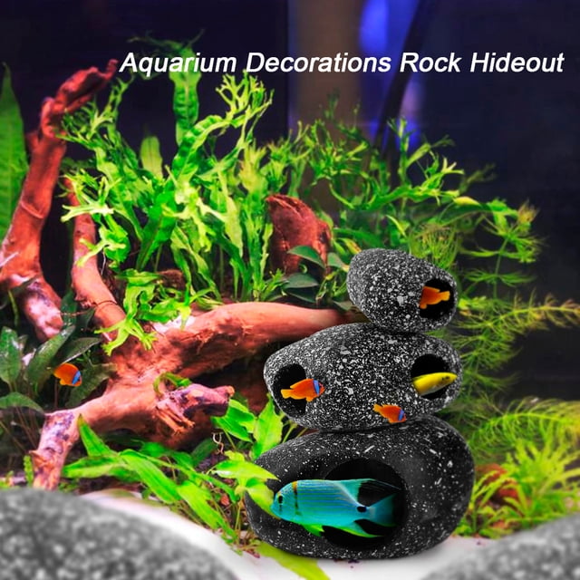 Fiudx Decoración para Acuario, Diseño de Resina Seguro para Peceras, Paso Libre para Nadar Que Reduce El Estrés, Aspecto de Piedra Apilable y Personalizable, Pecera Marina, Disponible En Tallas S, M