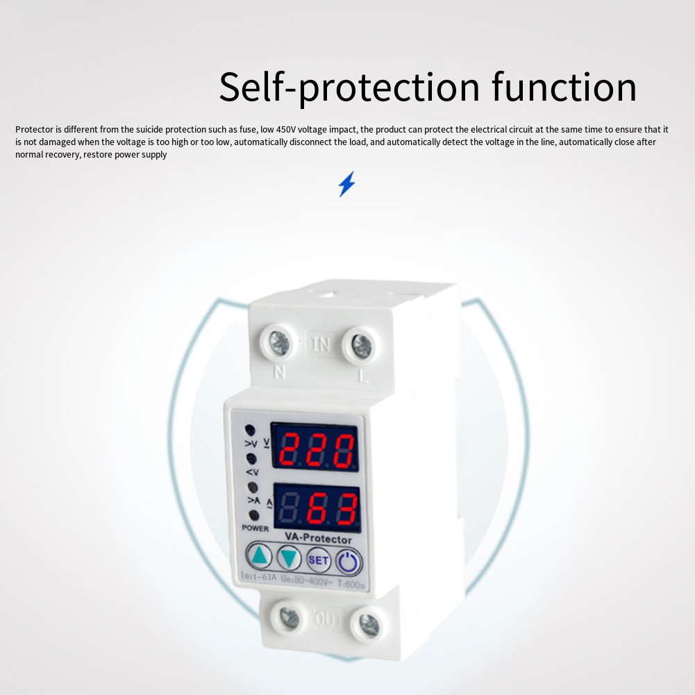 Led Voltage Protector Relay Adjustable Over/Under Voltage Current Protector 63A