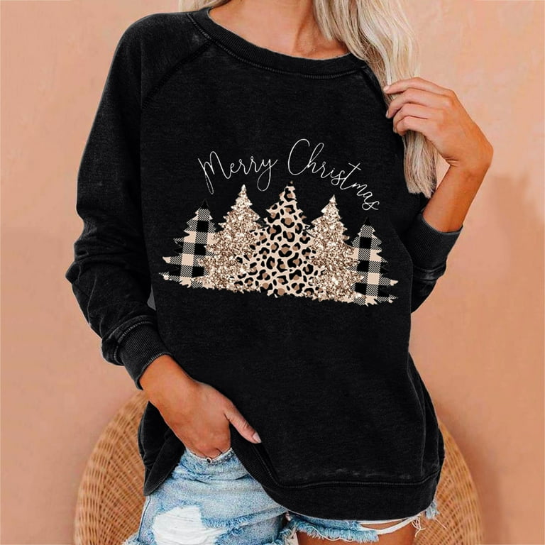 Christmas Jumper Women Clearance Funny Elf Tree Ladies Xmas Jumpers Graphic Novelty Santa Jumper Snowman Shirts Crew Neck Pullover Sweater Tops Blouse Baggy Funny Xmas Sweatshirts Walmart