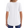thumbnail image 3 of MOYIKO Blouses for Women T Shirts Pleated Button Puff Short Sleeve Shirts Dressy Casual V Neck Tunic Tops Summer Shirts, 3 of 7