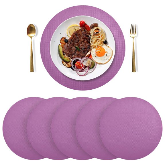 Round Placemats Plate Mats 15 Inch Non-Slip Heat Resistant Washable PVC Set Table Decoration for Kitchen Dining Light Purple Magenta